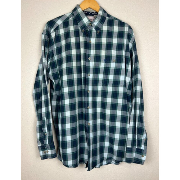 Wrangler George Strait Mens L/XL Blue Green Plaid Long Sleeve Button Down Shirt - Picture 2 of 7